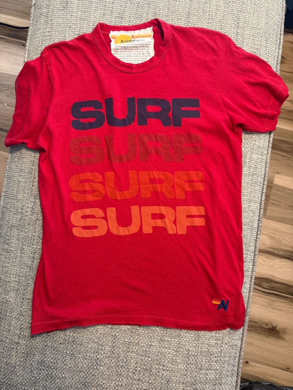 VTG Aviator Nation Surf Repeat Red Distressed Short Sleeve Tee Large